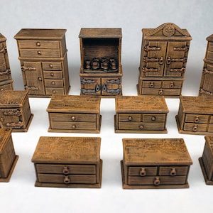 Dungeonmöbler målade garderober och skåp / Målade Tiny Terrain-miniatyrer D&D / DnD Pathfinder Frostgrave Heroquest WFB RPG RPG