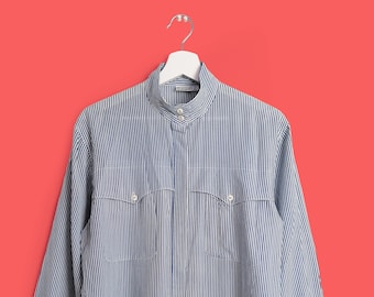 Vintage 90's Minimalist Button-up Pinstripe Shirt / Blouse