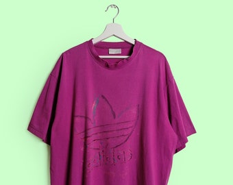 ADIDAS Originals vintage des années 90 T-shirt oversize unisexe trèfle grand logo rétro grunge rose - taille XL