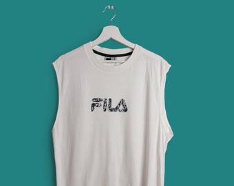 FILA Vintage 90's FILA Unisex Big Spell-out Faded Logo Tank Top /Chaleco / Camiseta en blanco ~ talla L-XL