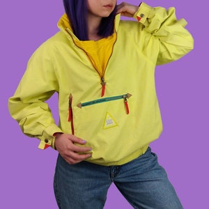 SOS Sportswear of Sweden Vintage 80's Unisex Lightweight Ski Jacket 1/4 Zip  Pullover Lemon Yellow 