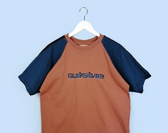 QUIKSILVER Vintage 90's Big Logo Retro Unisex T-shirt Surf Beach Shirt Surfer Waves Boho - size L men