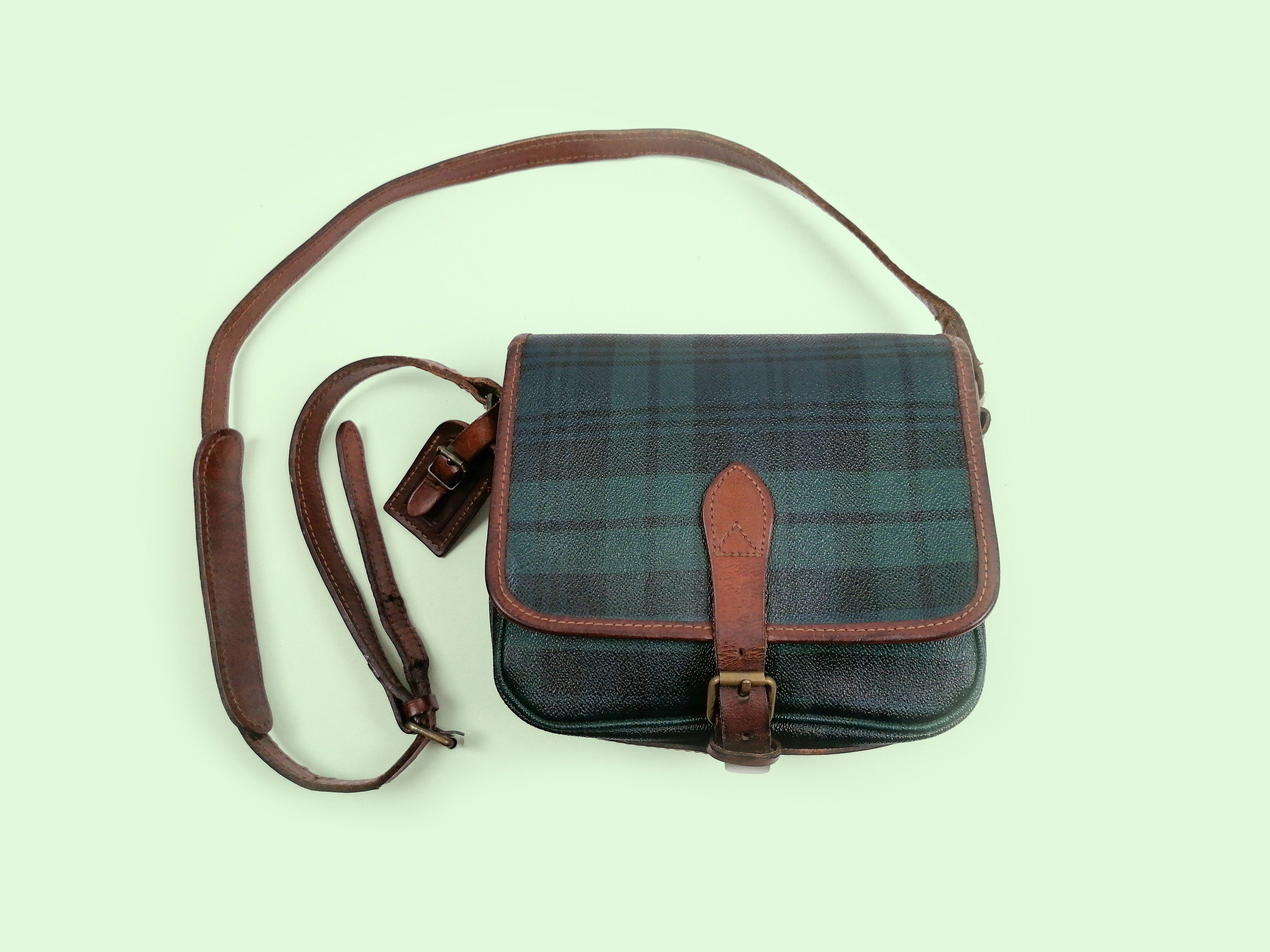 POLO RALPH LAUREN Vintage 90's Cross-body Bag Plaid Pattern Tartan