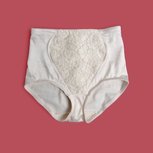 Vintage 90er Playtex 18 Hour High Waist Lace Spandex Formgebung Unterwäschehöschen Vollboden &#39;Grandma Pants&#39; - size S-M