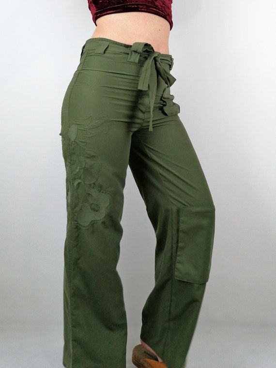 Vintage Y2K Cargo Pants Wide Leg Army Green Pockets E… Gem