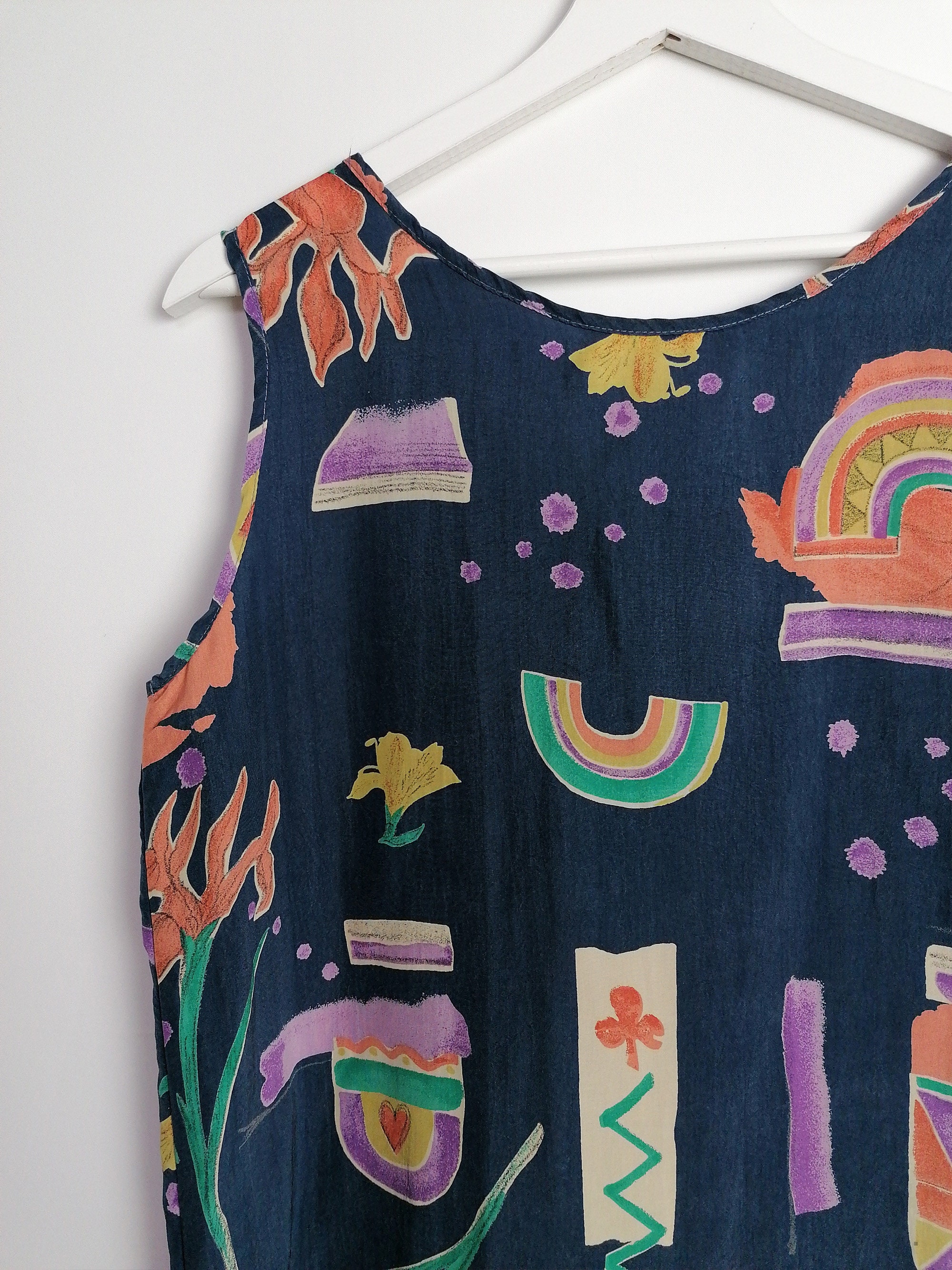 Vintage 90's Graphic Print Cupro Silky Festival Vest / Top - Etsy