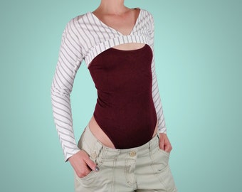 MISS SIXTY Crop Top Shirt Blouse Micro Stripes Pattern White cotton - size XXS