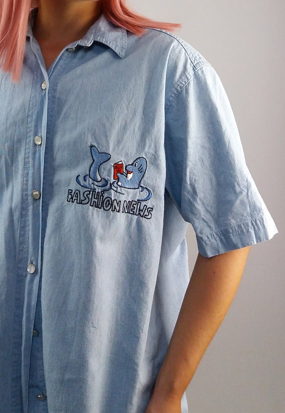 Vintage 90's Lightweight Oversized Denim Shirt Bl… - image 10