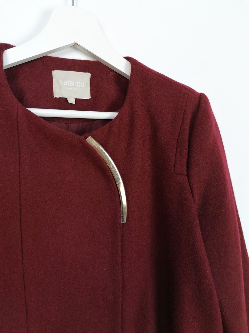 Vintage 90/'s Burgundy Minimalist Wool Coat Jacket size S