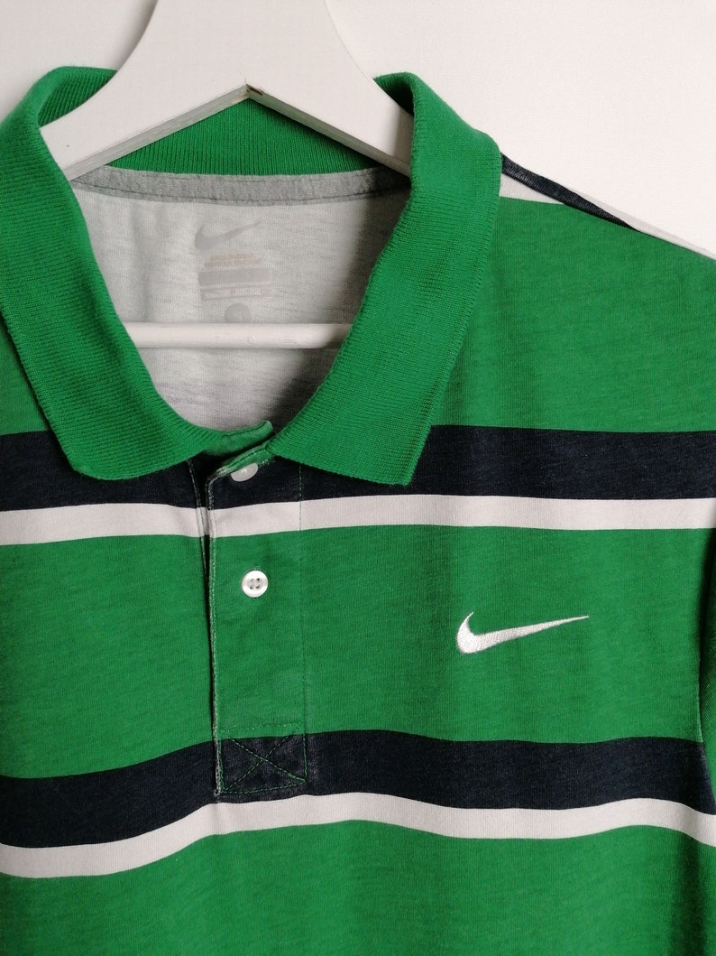 Vintage Y2K NIKE Polo T-Shirt Stripes Green Embroidery Swoosh | Etsy