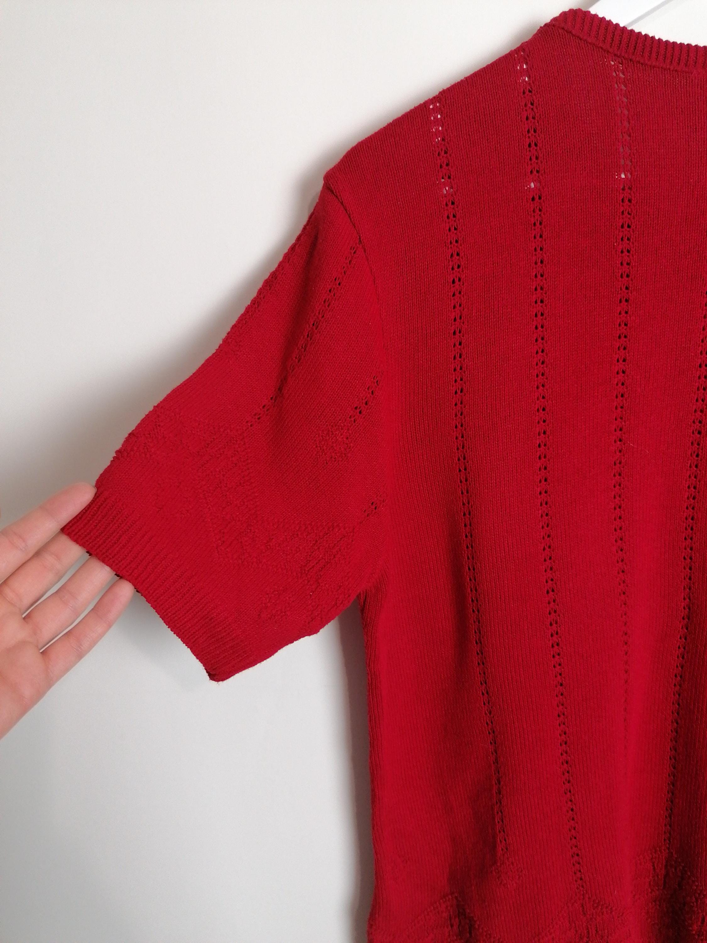 NIKKI Vintage 80's Soft Knit Top Retro Red Embroidery Made in USA