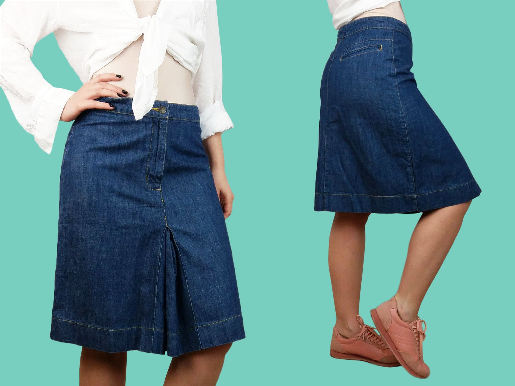 mid length denim skirts 90s