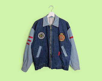 Vintage 80's Denim Oversized Jacket Patches - size M