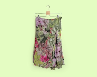 Vintage 90's Y2K STEILMANN Asymmetric Skirt Layered Viscose Bold Floral Print - size M / D 38 / UK 12