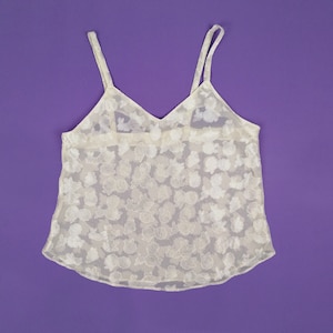 Vintage 90&#39;s Camisole Cami Sheer Crop Top Summer Silky Women Tank Top Lingerie - size M-L