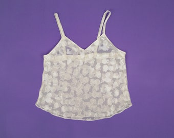 Vintage 90&#39;s Camisole Cami Sheer Crop Top Summer Silky Women Tank Top Lingerie - size M-L