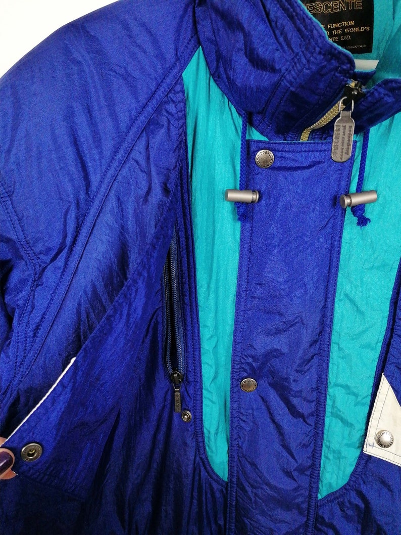 Vintage 80/'s 90/'s DESCENTE Retro Oversized Colourblock Blue Turquoise Winter Ski Jacket Snowboarding Puffer size L 52 men