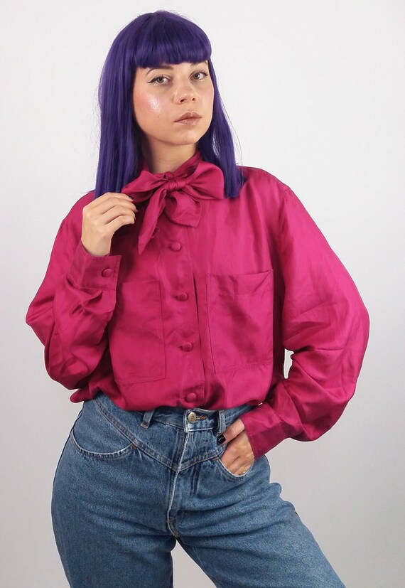 PETER HAHN 90's Pussy-bow Silk Pink Magenta Shirt