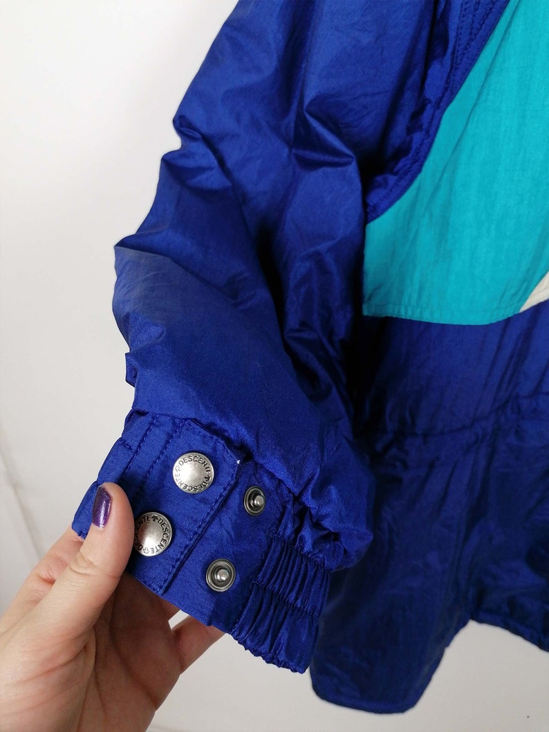 Vintage 80/'s 90/'s DESCENTE Retro Oversized Colourblock Blue Turquoise Winter Ski Jacket Snowboarding Puffer size L 52 men