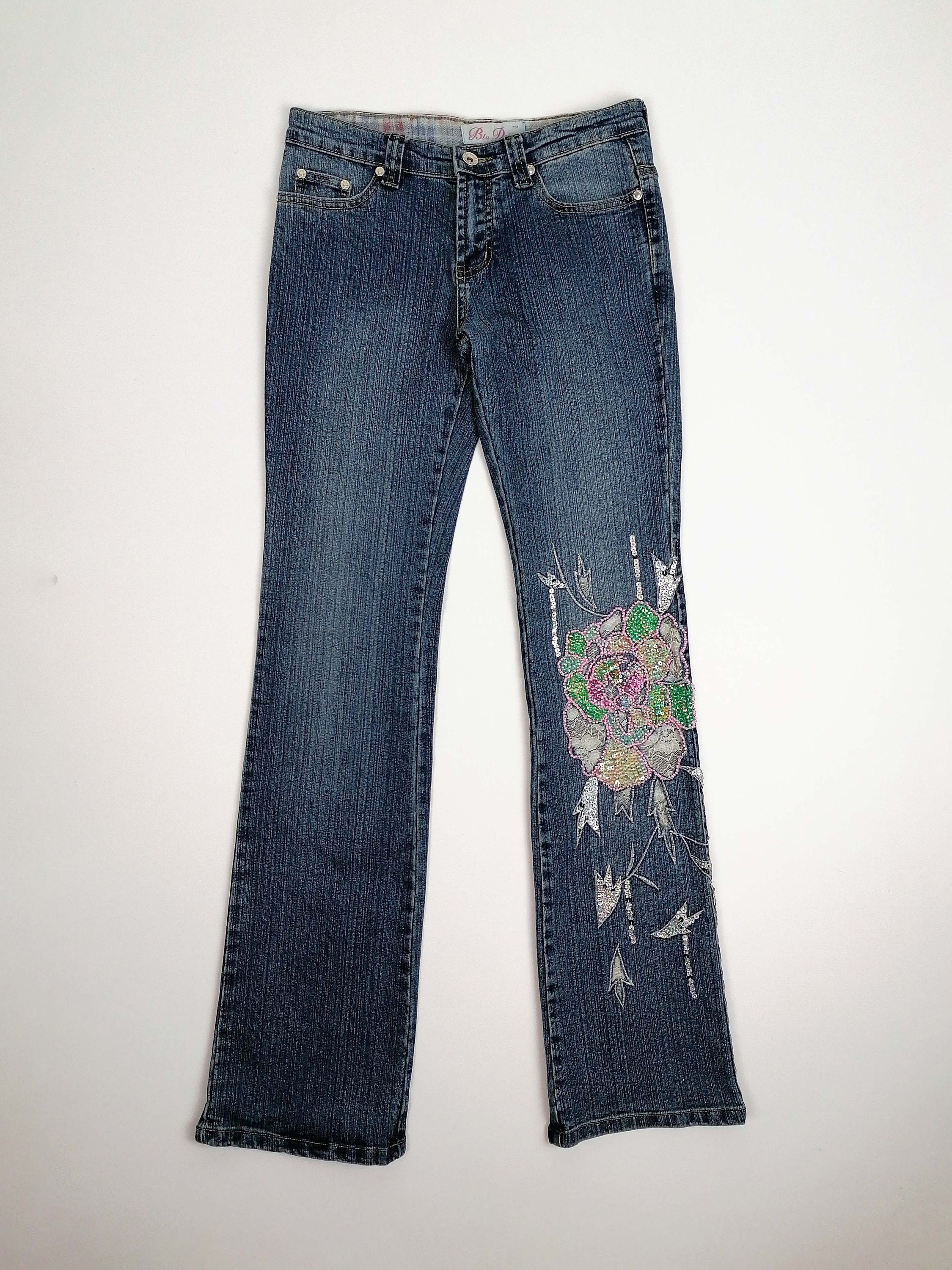 Vintage 90's Y2K BLUE DEISE Sequins Embroidery Jeans Flare | Etsy