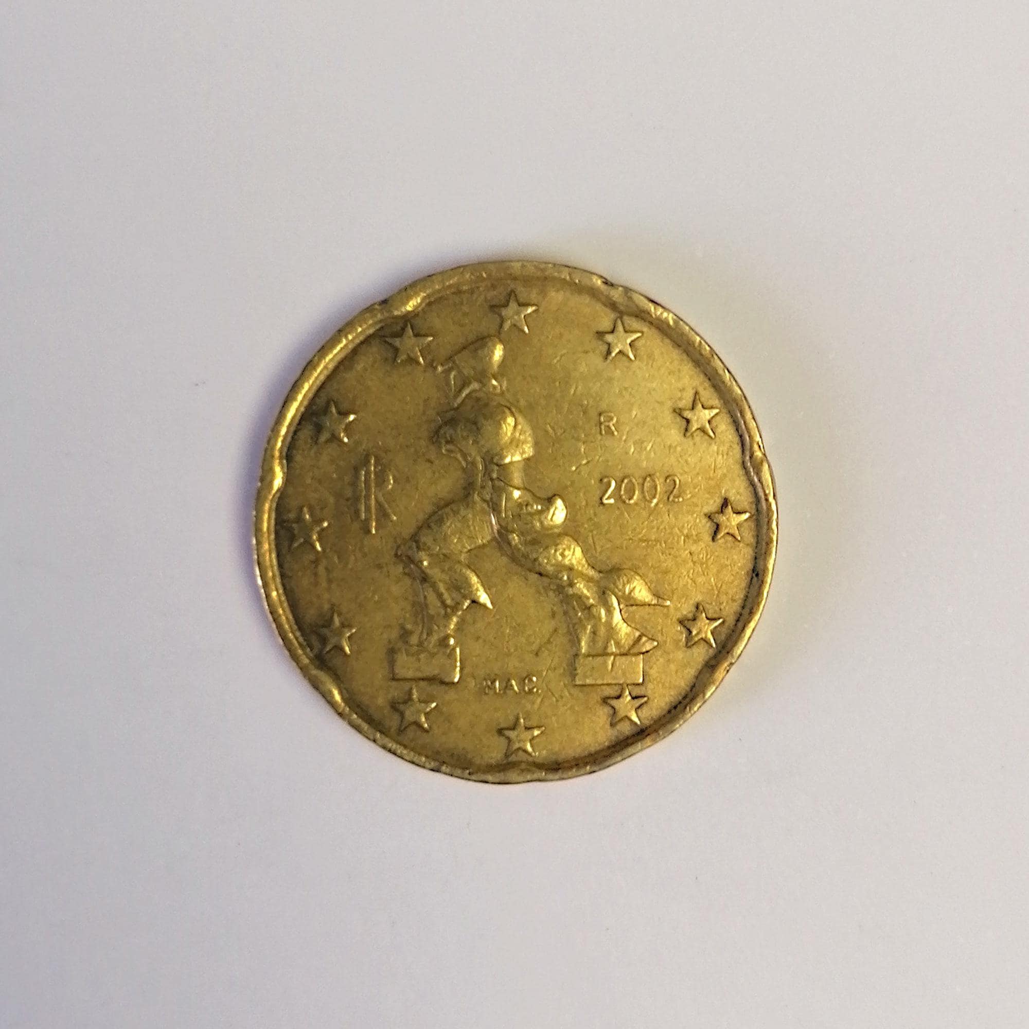 希少な20ユーロセントコイン 2002年 イタリア - ボッチョーニの彫刻