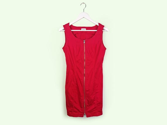 red front zipper dress Women's Meet Me Downtown Red Zip Front Midi Dress | Size: L
