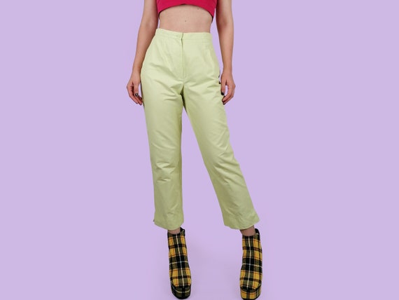 Vintage 90's Light Lime Green High Waist Trousers… - image 1