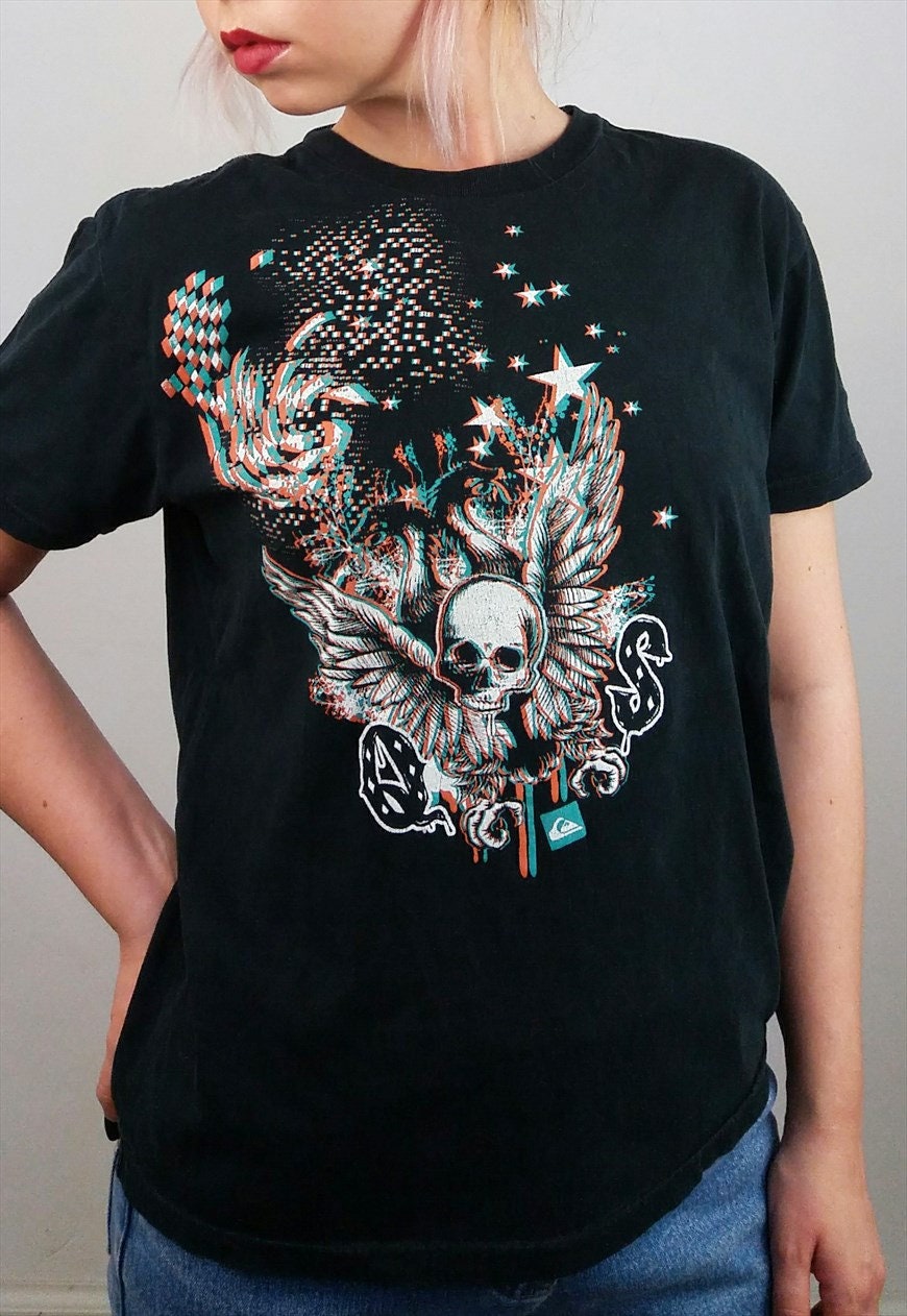 QUIKSILVER Vintage 90's Y2K Psychedelic Print T-shirt in Black - Etsy