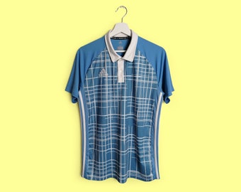 ADIDAS Y2K Miadidas Team Football T-shirt Jersey Polo Collar Light Blue White - size M