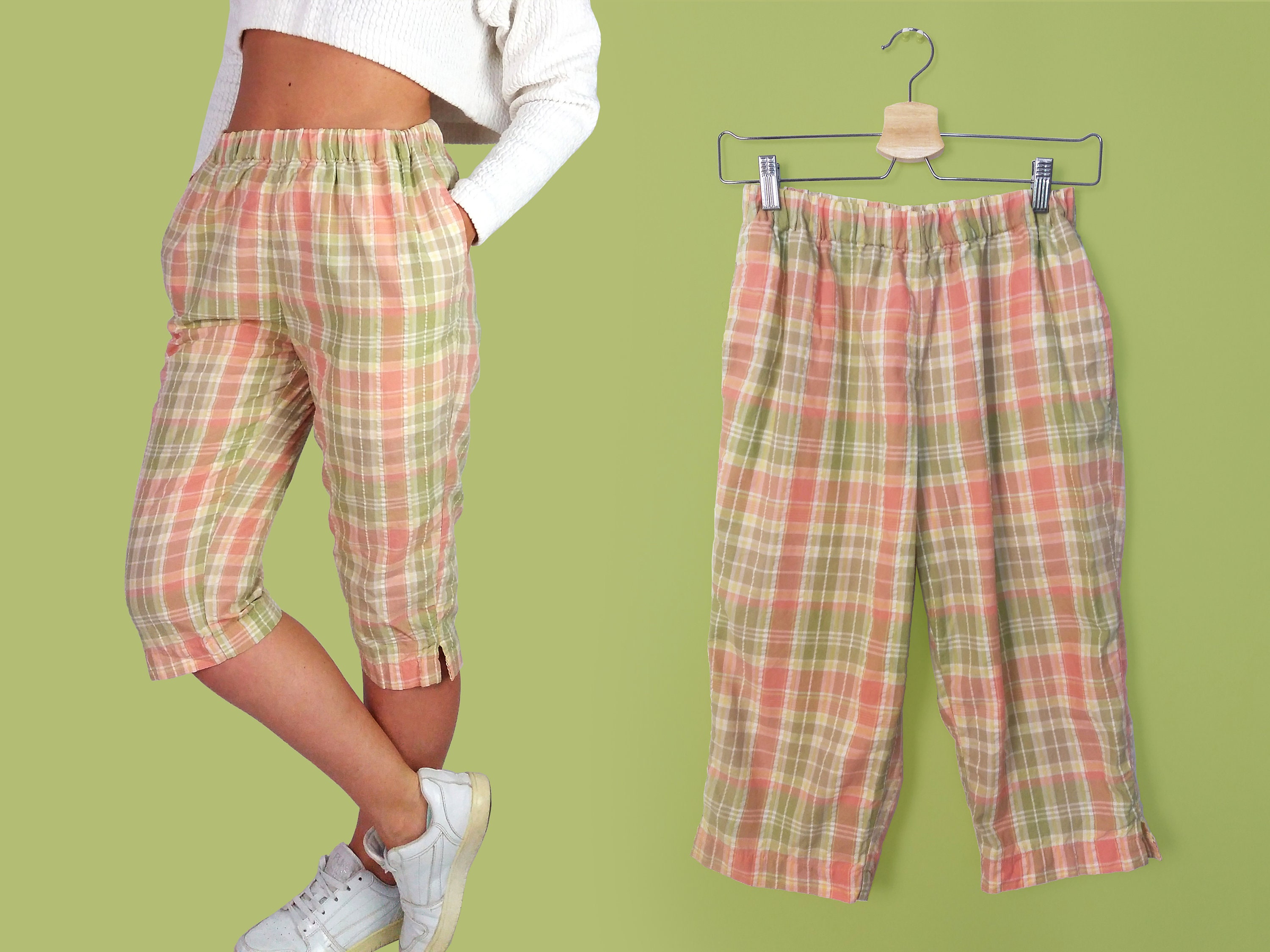 Vintage 90 s 80 s Plaid Pattern Women Petite Summer Pants Capris Size XS S Etsy
