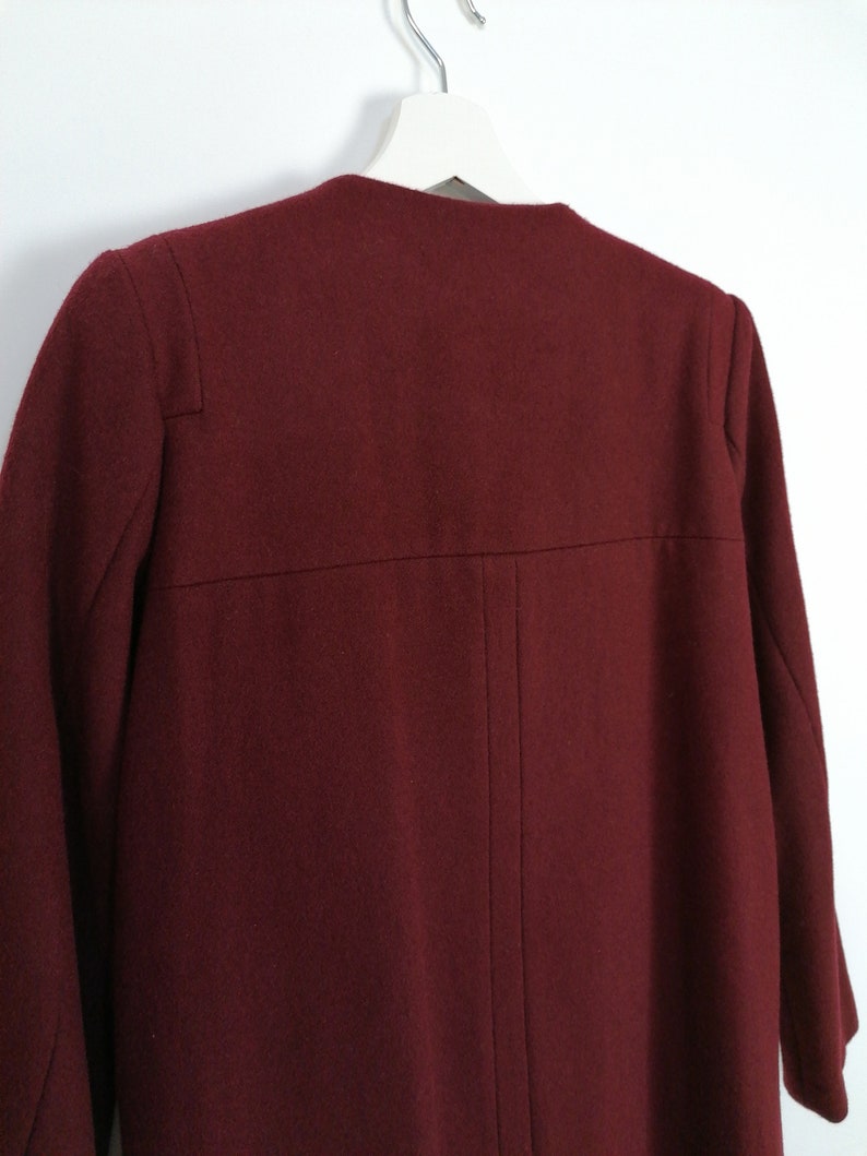 Vintage 90/'s Burgundy Minimalist Wool Coat Jacket size S