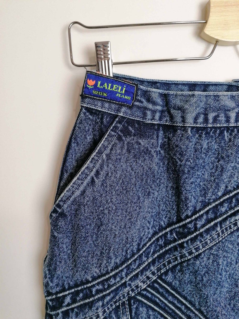 Vintage 80's 90's LALELI Acidwash Denim Skirt High Waist Denim Jeans Pencil Skirt - size S-M image 4