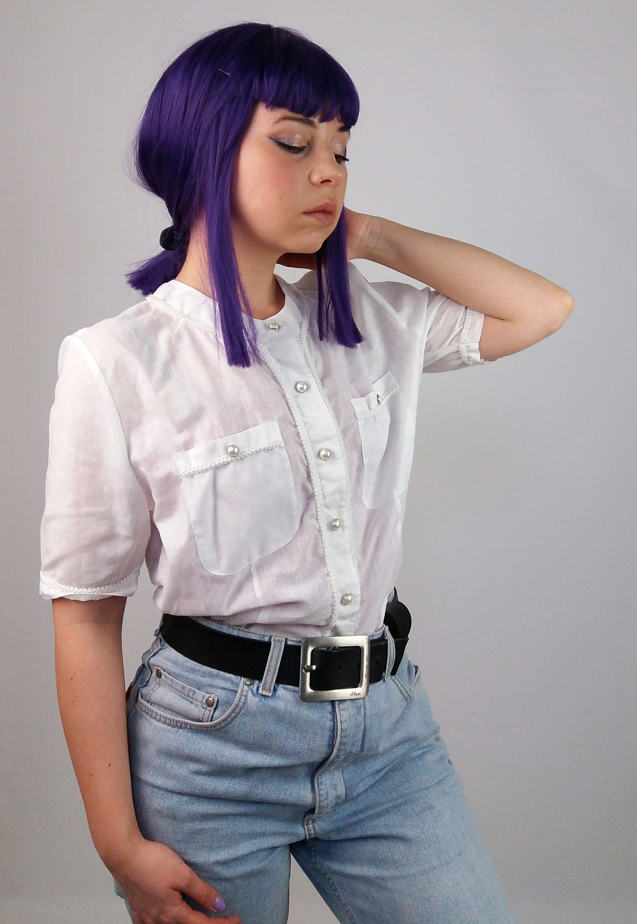 トップス 80s- White see-through shirt Vintage 80's Sheer White Blouse / Top With Pearl Buttons