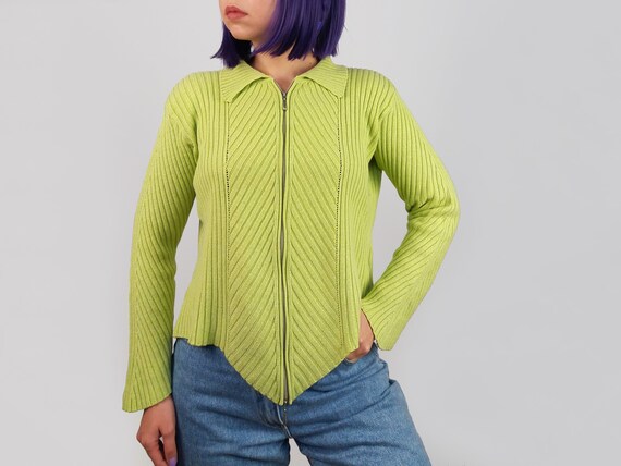 Vintage 90's Ribbed Knit Zipper Cardigan Asymmetri