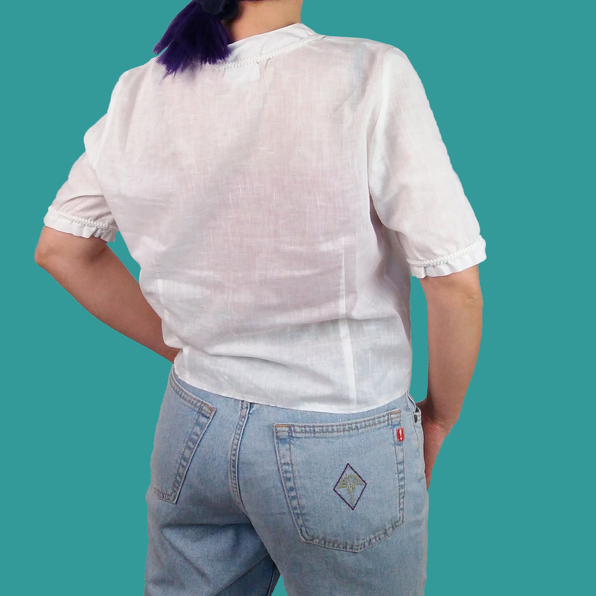 トップス 80s- White see-through shirt Y2K Lace T-Shirt Women White See Through Turtleneck Crop Top