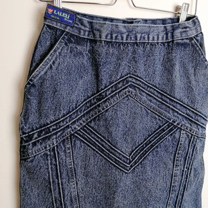 Vintage 80's 90's LALELI Acidwash Denim Skirt High Waist Denim Jeans Pencil Skirt - size S-M image 3