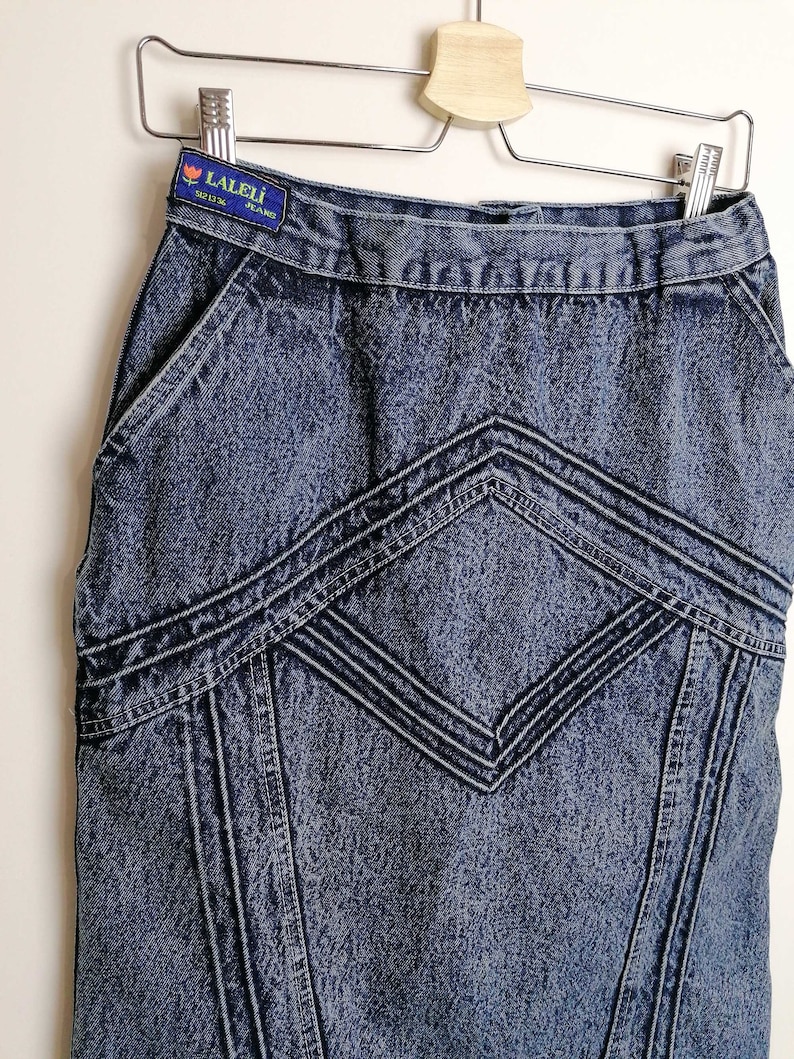 Vintage 80's 90's LALELI Acidwash Denim Skirt High Waist Denim Jeans Pencil Skirt - size S-M image 3