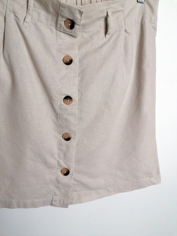 ESMARA Vintage 90's Y2K Linen Midi Skirt Front Buttons Beige Tan