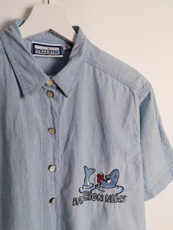Vintage 90's Lightweight Oversized Denim Shirt Bl… - image 3