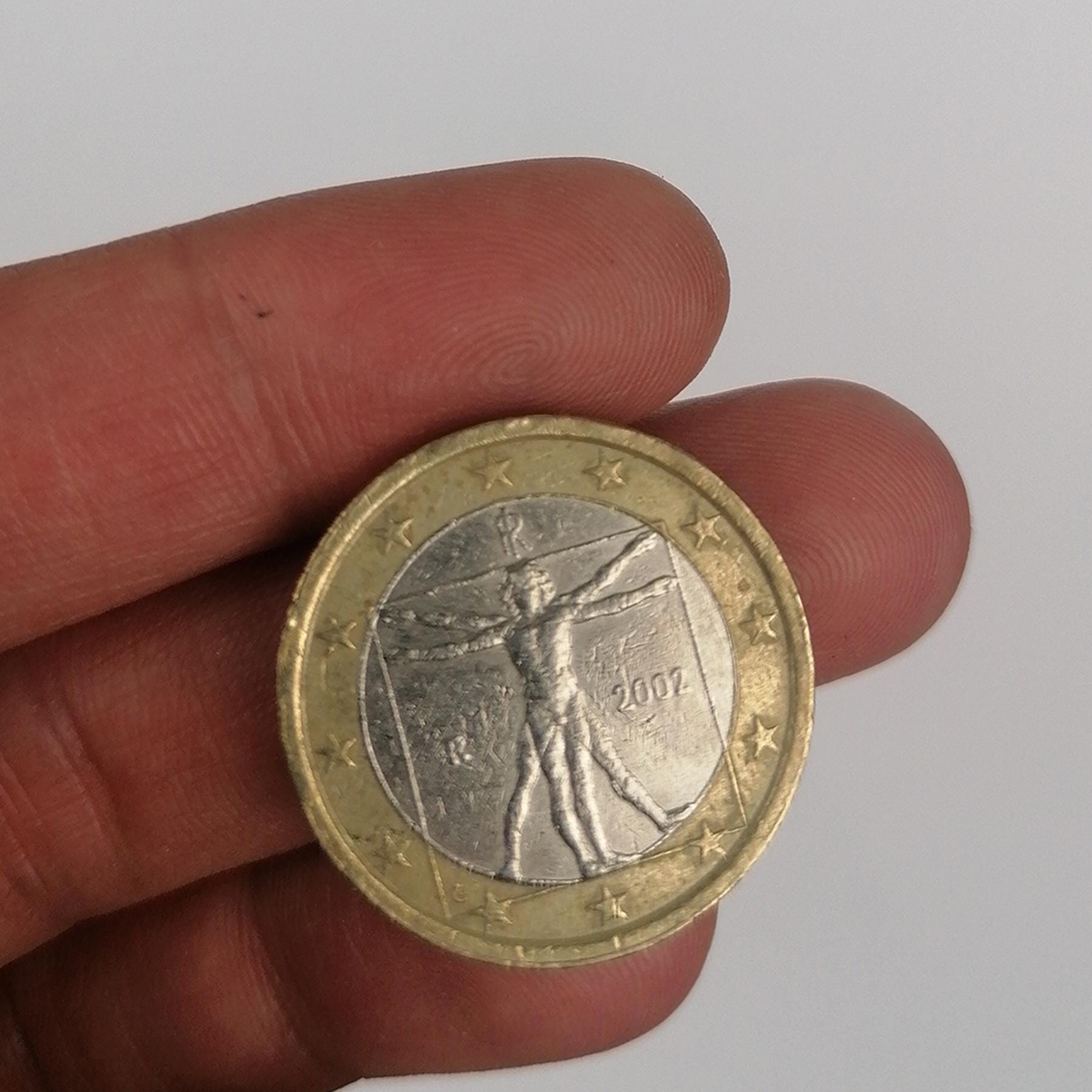 希少な 1 EUR ユーロコイン 2002 イタリア - ウィトルウィウス的人体図