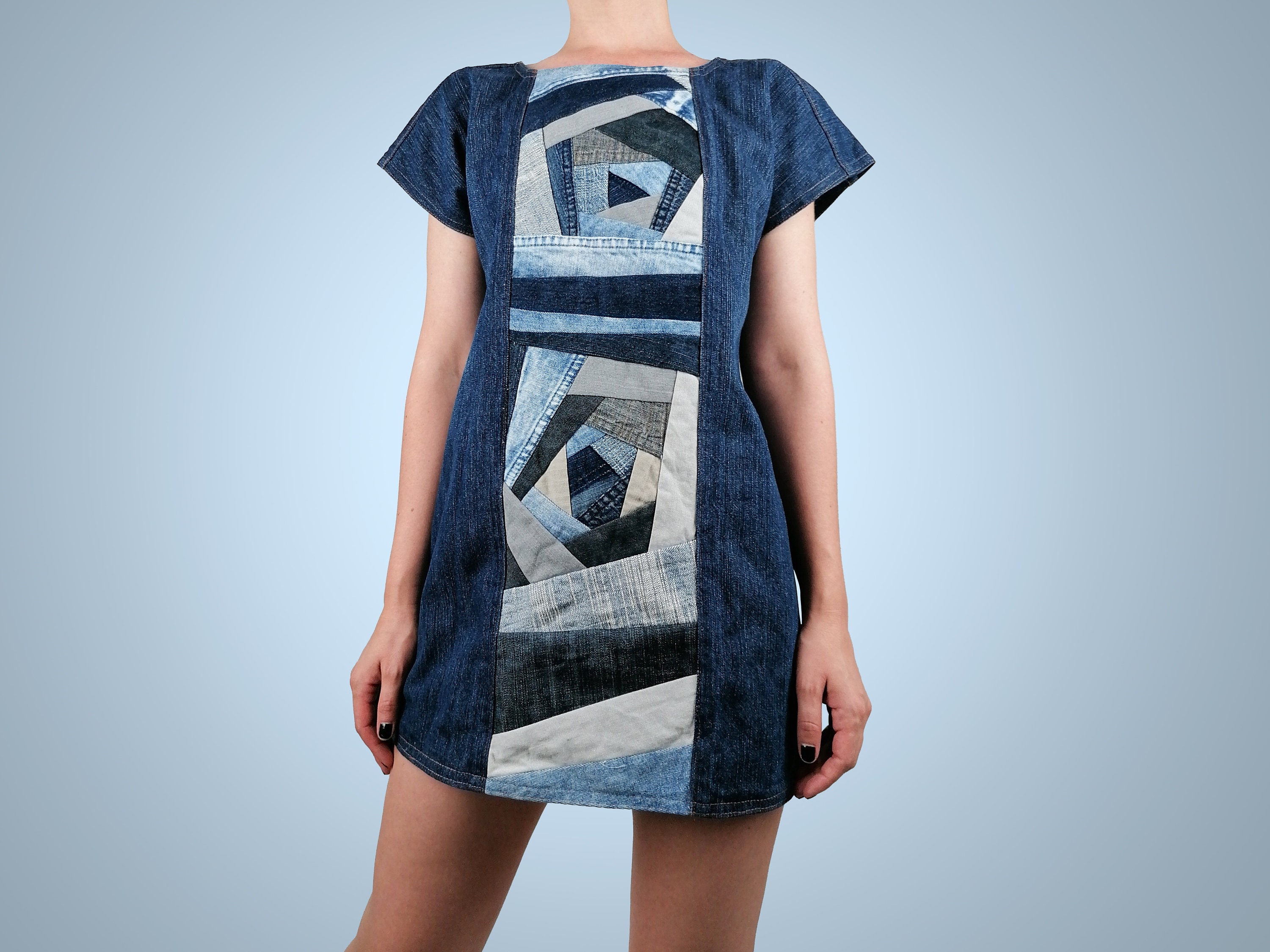 Denim Print Short Sleeve Midi Dress | Roska – motelrocks-com-eur