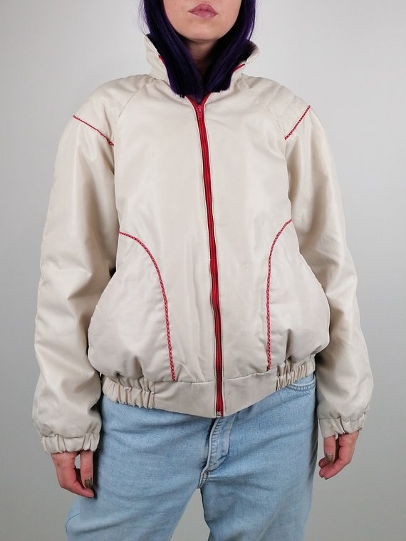 KRAS BRNO CZ Vintage 1980s Jacket Cream Red Retro Puffer Ski