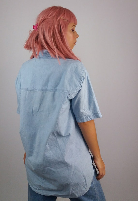 Vintage 90's Lightweight Oversized Denim Shirt Bl… - image 9