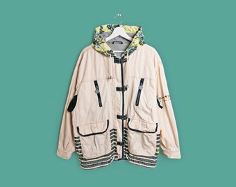 Vintage 90's POLAR BEAR Retro Oversized Coat  Jacket Windbreaker Floral Print Boho Festival  - size M-L