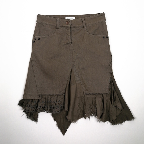 GERMANO ZAMA Vintage Y2K Midi Skirt Brown Embroidery Pockets Fit