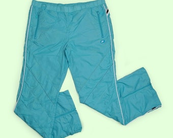 NIKE Y2K Blue Shell Pants Track Pantalones unisex Swishy Nylon Pantalones Gorpcore ~ tamaño L / altura 173 / Reino Unido 14-16