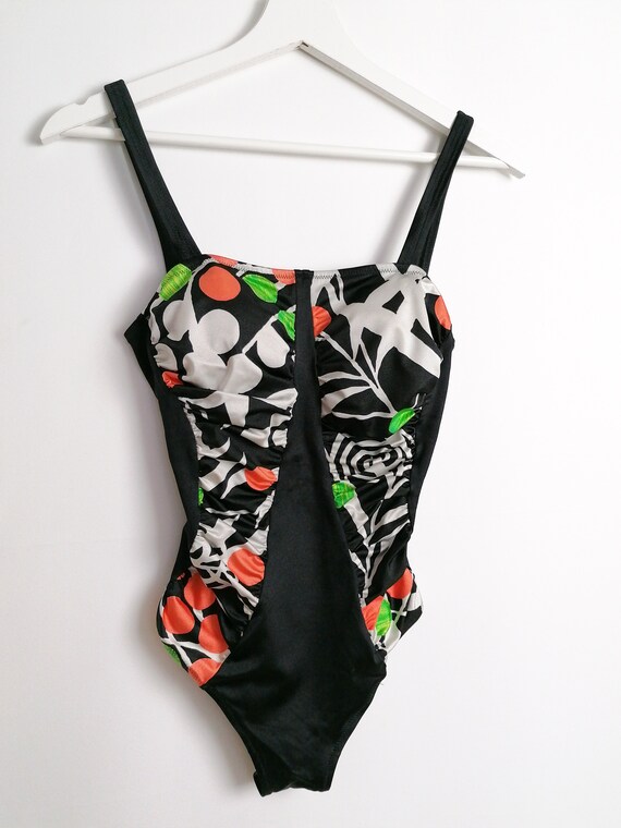 Vintage 80's 90's Retro Swimsuit Ruched Low Back … - image 3