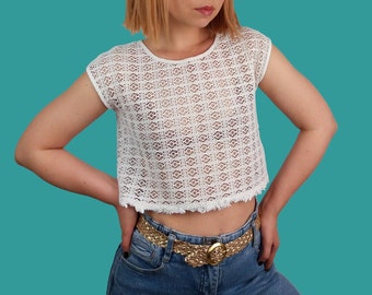 C&A vintage 80's Festival Boho Hippie Crop Top au crochet