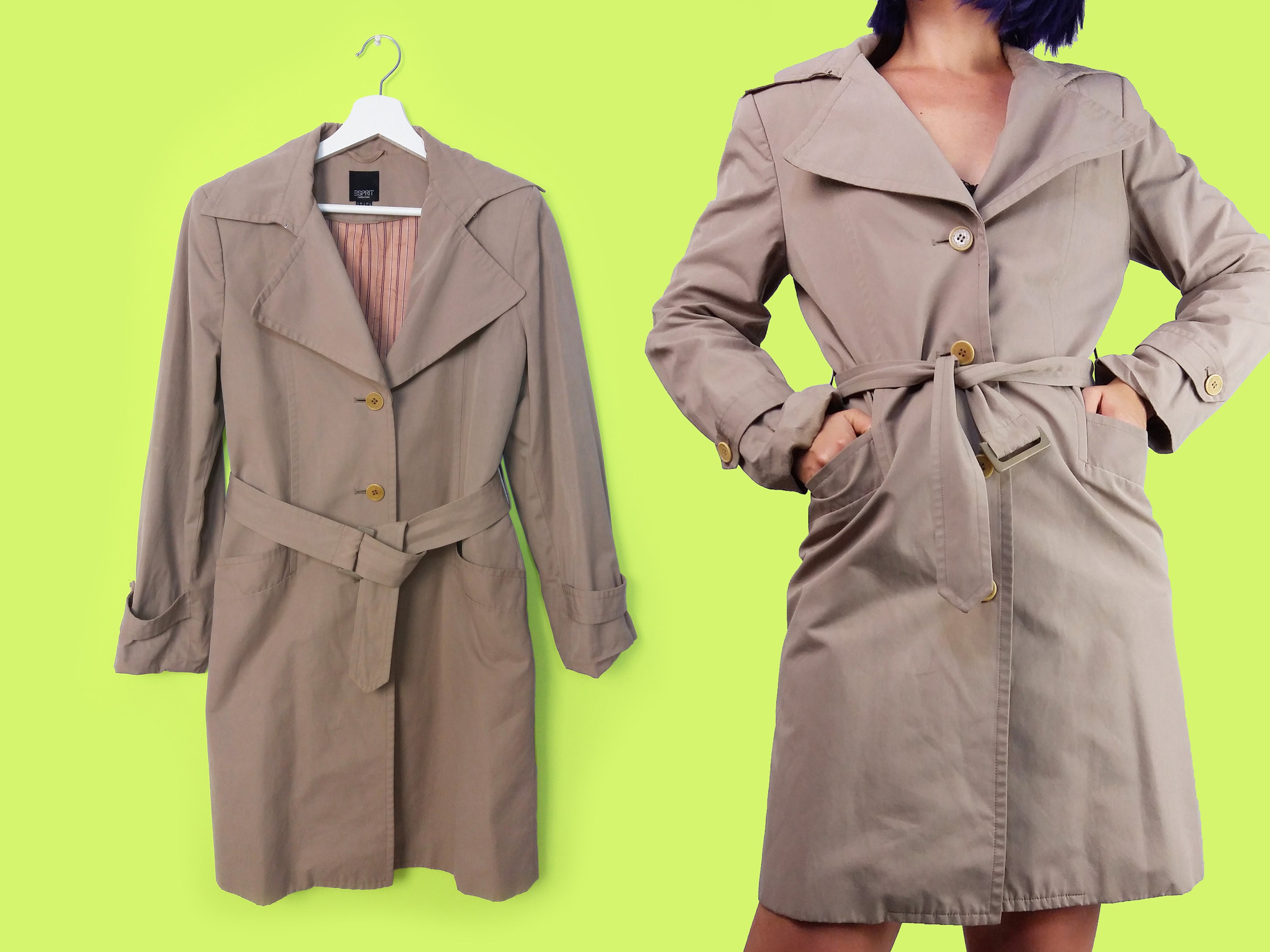 Vintage 90 s Esprit Trench Coat Classic Beige Coat Size XS S Etsy