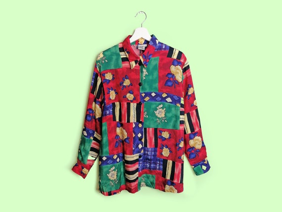 Vintage 80's 90's ALBA MODA Abstract Print Blouse… - image 1